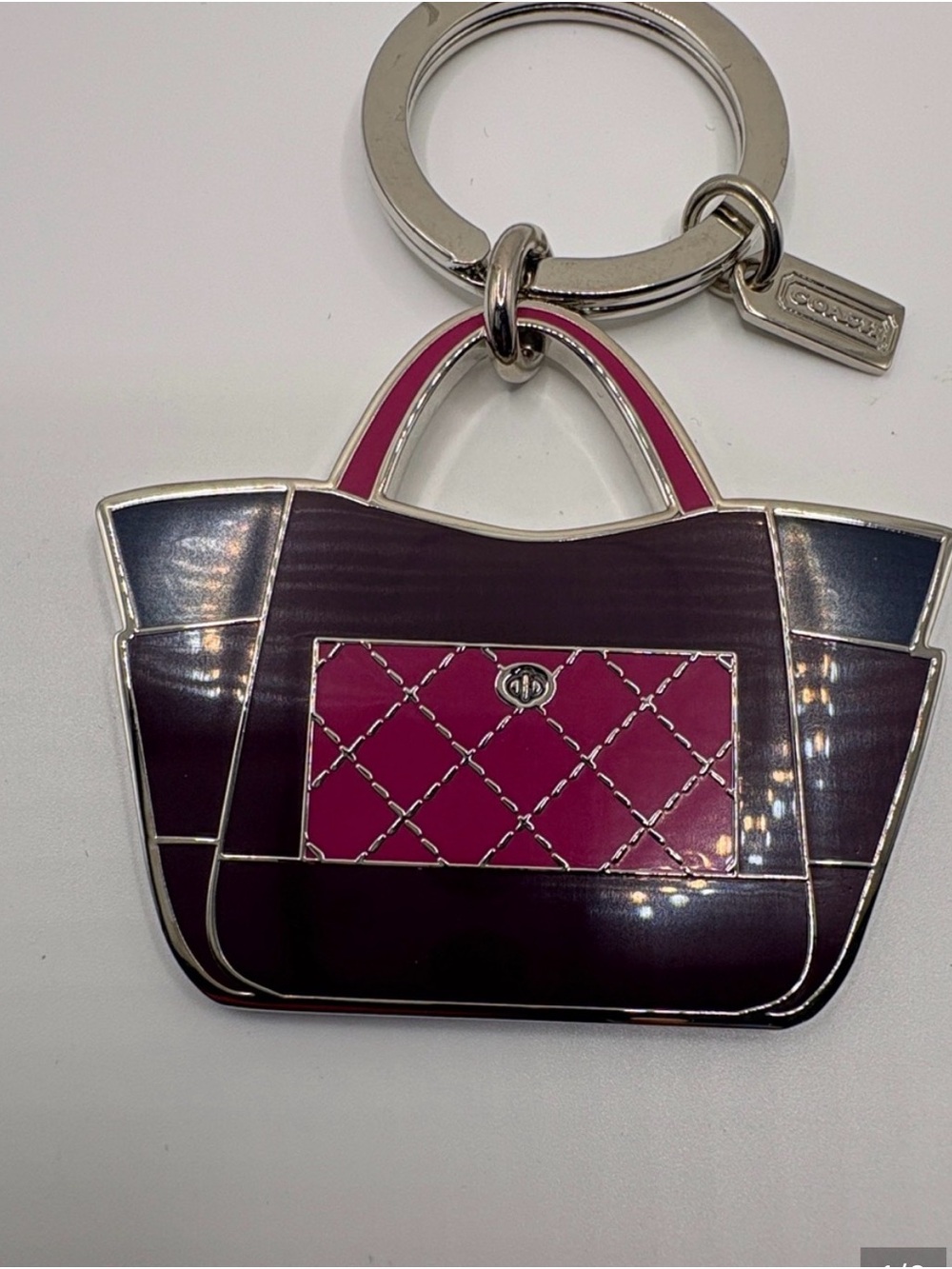 Coach Plum and Pink Enamel Tote Keyring